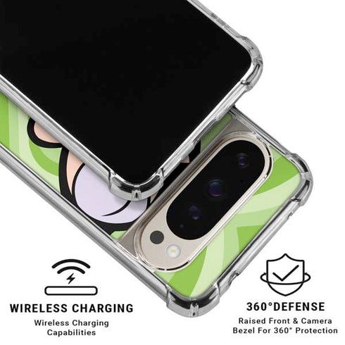 Cartoon Network Powerpuff Girls Buttercup Green Hearts Pixel 9/9 Pro Clear Case